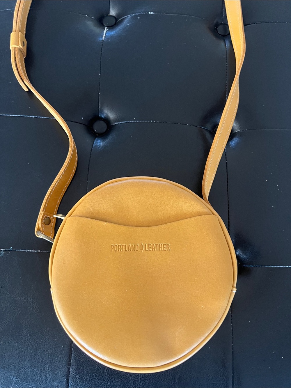 Portland Leather Mustard Yellow Round Crossbody Bag